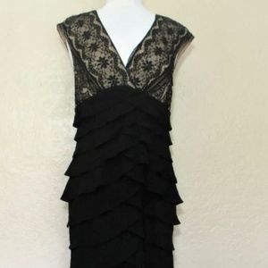 Adrianna Papell Collection Evening Gown Maxi Dress Medium Women black tiered